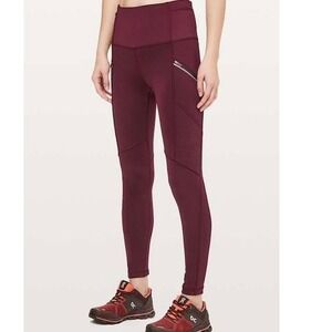 Lululemon Toasty Tech Tight II Garnet Burgundy High Rise Cargo Leggings 4